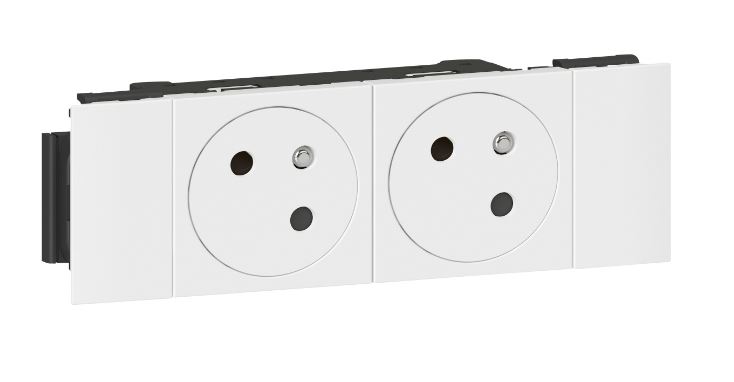 (Mosaic) SOCKET double, 2P+E, type E/FR, white, soluclip