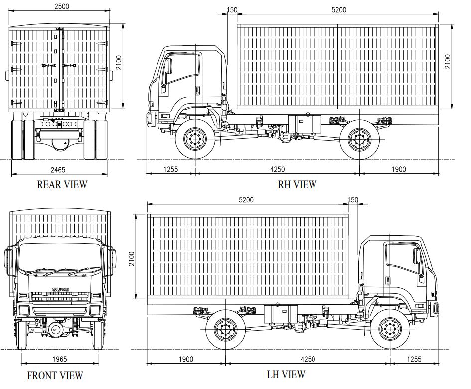 TRUCK 4x4 (ISUZU FTS34L) enclosed steel body, dual axle, RHD