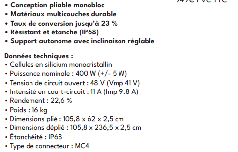 SOLAR PANEL (ECOFLOW) 400Wp, Voc 48V, Isc 11A