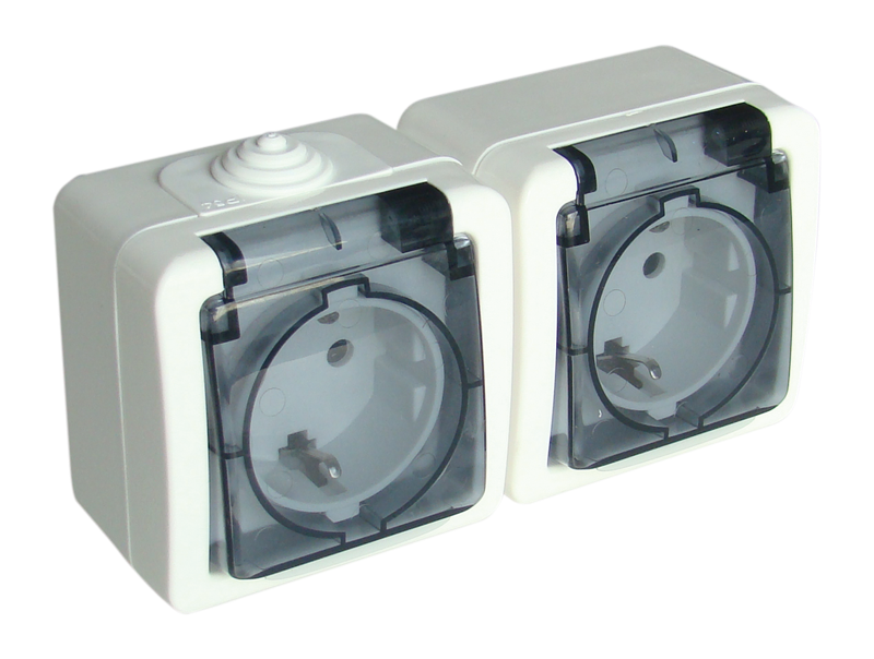 SOCKET double , 2P+E/16A, surface mounting, Schuko std, IP54