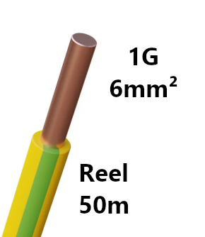 FIL DE CABLAGE rigide, cuivre, 6mm², vert/jaune, bobine 50m