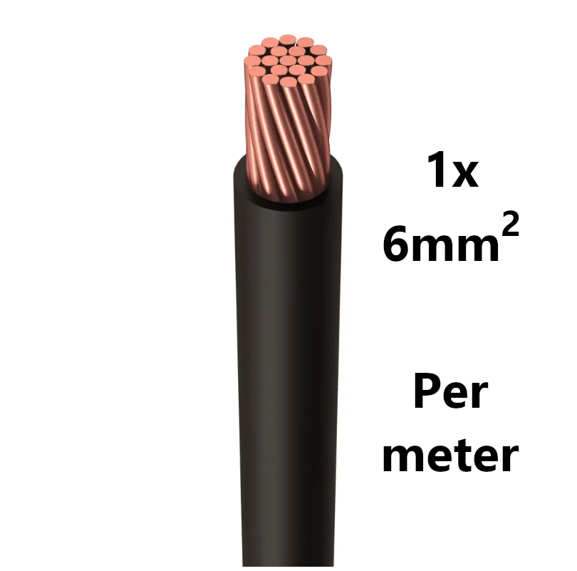 FIL DE CABLAGE souple, étamé, 6mm², noir, le mètre