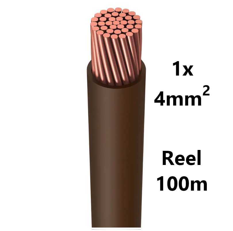 WIRE flexible, tinned copper, 4mm², brown, reel of 100m
