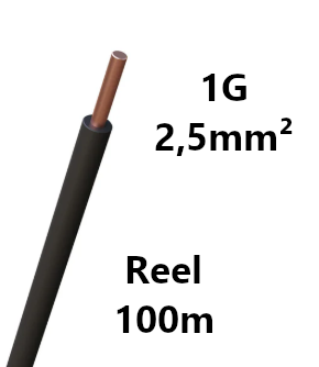 FIL DE CABLAGE rigide, cuivre, 2,5mm², noir, bobine 100m