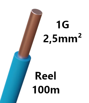FIL DE CABLAGE rigide, cuivre, 2,5mm², bleu, bobine 100m