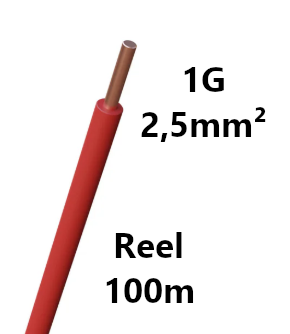 FIL DE CABLAGE rigide, cuivre, 2,5mm², rouge, bobine 100m