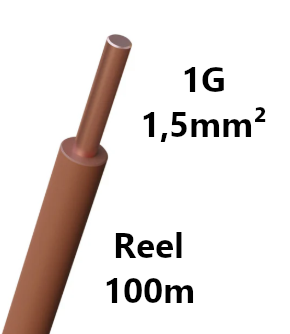 WIRE rigid, copper, 1.5mm², brown, reel of 100m