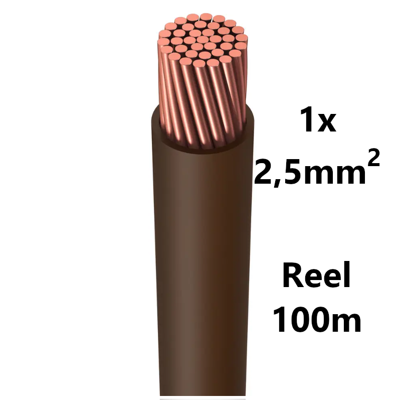 WIRE flexible, tinned copper, 2.5mm², brown, reel of 100m