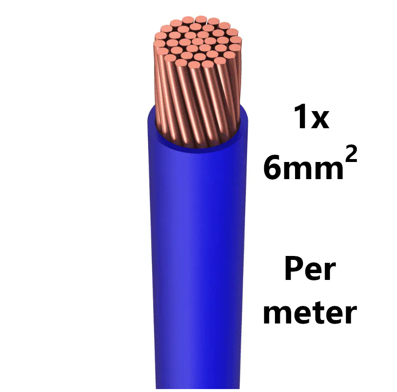 FIL DE CABLAGE souple, étamé, 6mm², bleu, le mètre