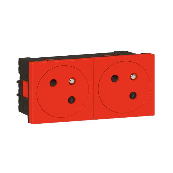 PRISE x2 (Mosaic) 2P+E/16A, type E/FR, avec vis, IP41, rouge
