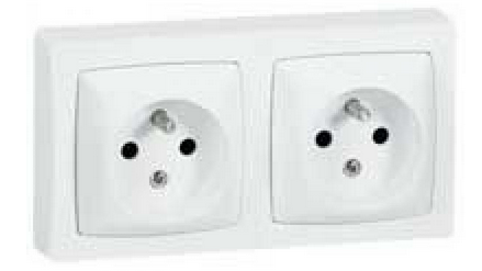 SOCKET double,surf mount., 2P+E/16A,type E, auto. connection