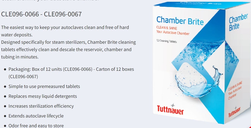(aut. Tuttnauer) CHAMBER BRITE,12 cleaning tabs,CLE096-0066