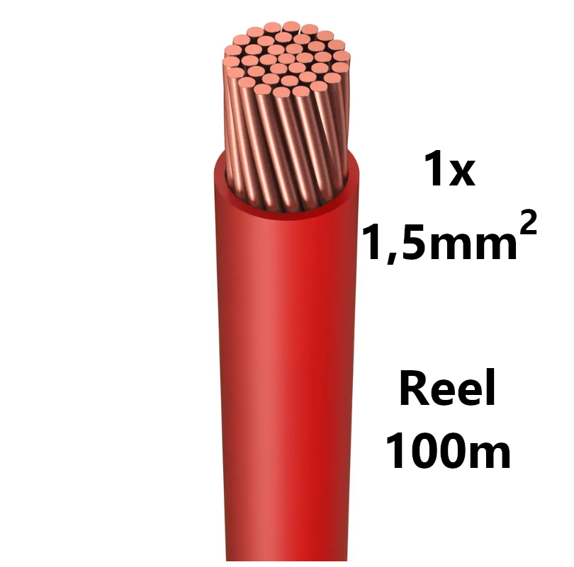 FIL DE CABLAGE souple, étamé, 1.5mm², rouge, bobine 100m