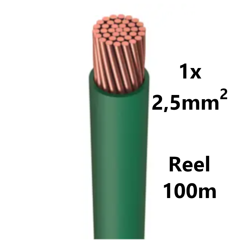 FIL DE CABLAGE souple, étamé, 2,5mm², vert, bobine 100m