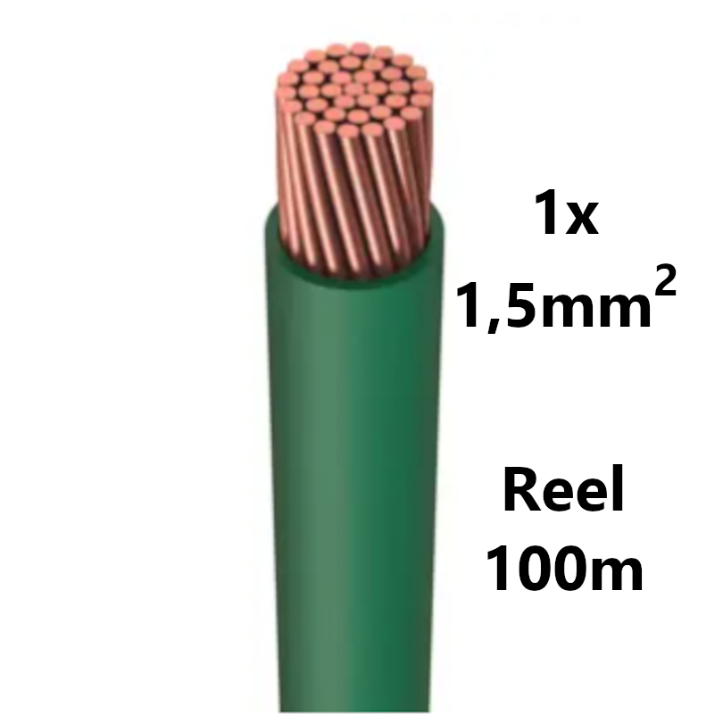 FIL DE CABLAGE souple, étamé, 1,5mm², vert, bobine 100m