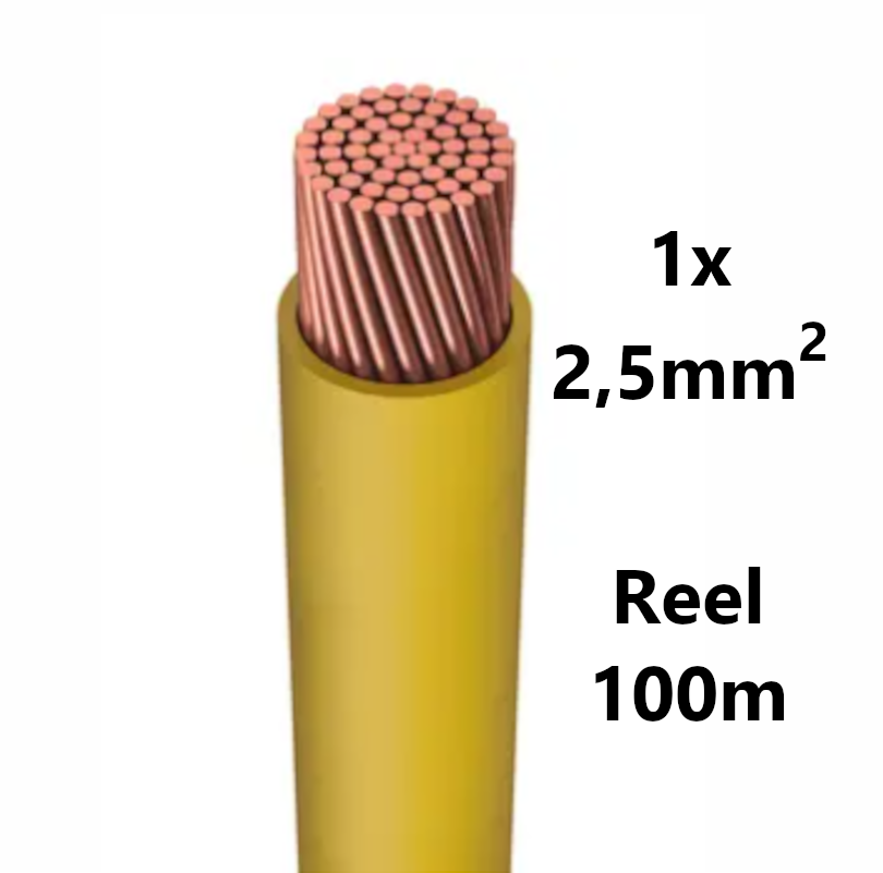 FIL DE CABLAGE souple, étamé, 2,5mm², jaune, bobine 100m