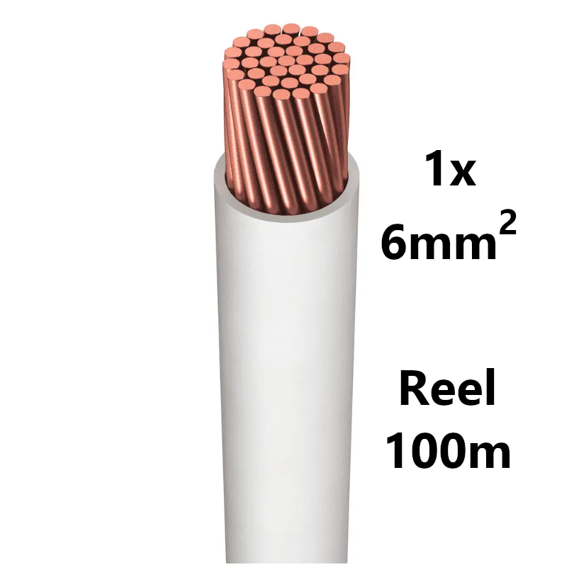 WIRE flexible, tinned copper, 6mm², white, reel of 100m