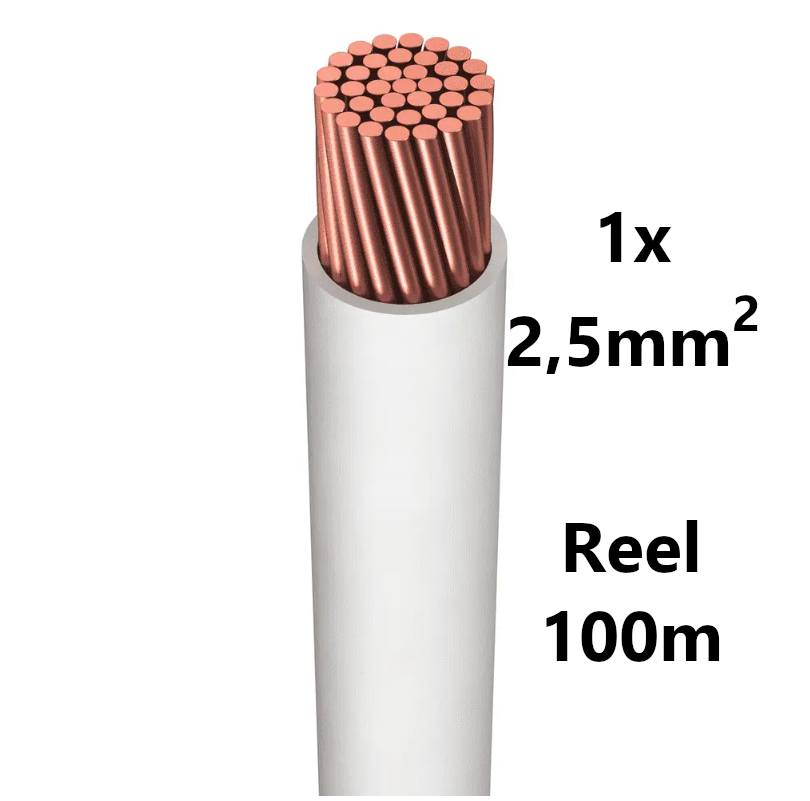 WIRE flexible, tinned copper, 2.5mm², white, reel of 100m