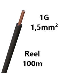 [PELECABW01RB1] WIRE rigid, copper, 1.5mm², black, reel of 100m
