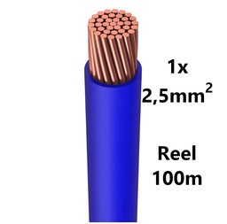 [PELECABW02FL1] FIL DE CABLAGE souple, étamé, 2,5mm², bleu, bobine 100m