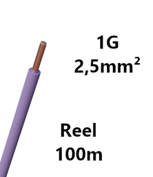 [PELECABW02RV1] FIL DE CABLAGE rigide, cuivre, 2,5mm², violet, bobine 100m