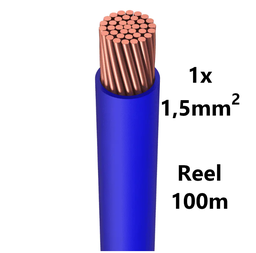 [PELECABW01FL1] WIRE flexible, tinned copper, 1.5mm², blue, reel of 100m