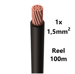 [PELECABW01FB1] FIL DE CABLAGE souple, étamé, 1,5mm², noir, bobine 100m