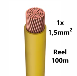 [PELECABW01FE1] WIRE flexible, tinned copper, 1.5mm², yellow, reel of 100m