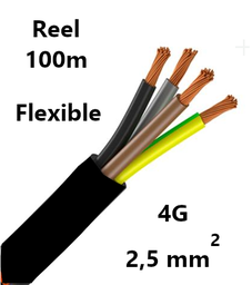 [PELECABL4G2O1] CABLE souple, cuivre, 4G2.5mm², bobine 100m