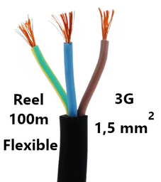 [PELECABL3G1F1] CABLE souple, 3G1,5mm², bobine 100m